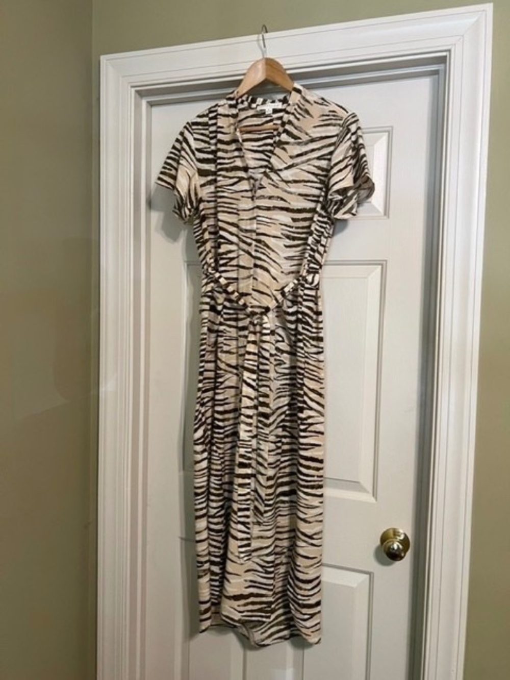Lovestitch Maxi Button Up Dress with Tie Waist Animal Print Size Small